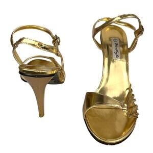 HERSTYLE Gold Metallic Stappy Faux Leather Caressa High Heel Y2K Sandals‎ Sz 10